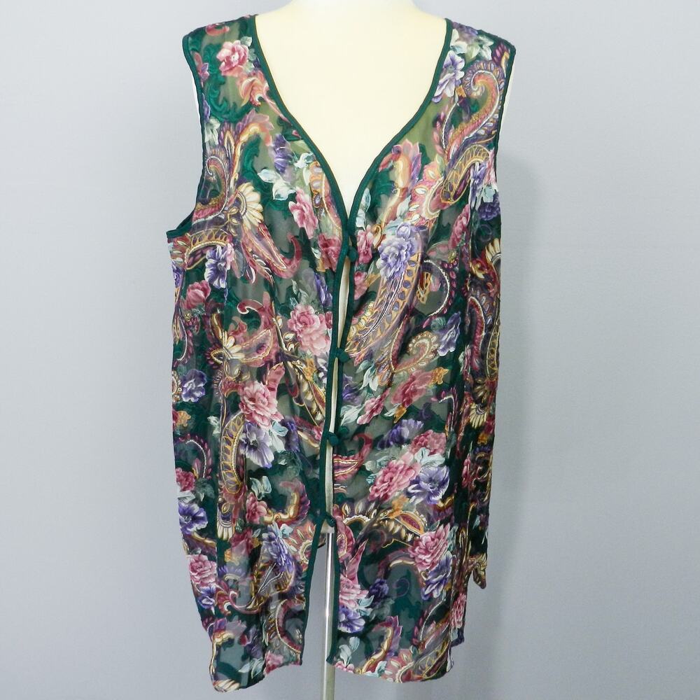 Vintage California Dynasty Lingerie Vest Size 2X Sheer Green Paisley Floral XXLβ